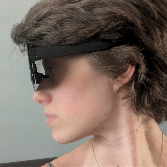 Black Solid Rectangle Sunglasses - Picture 4 of 5